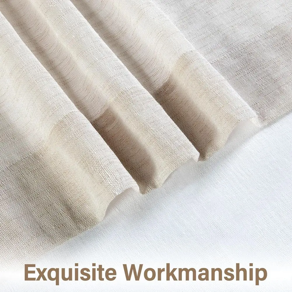 95 tende trasparenti con pieghe pizzico marrone chiaro e bianco, set di 2 per stile fattoria, 58 larghe x 95 lunghe