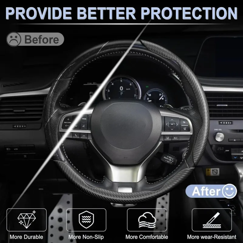 Car Steering Wheel Cover Anti-slip Carbon Fiber Texture Trim Kit Auto Steering Wheel Handle Booster Protective Cover Accessories