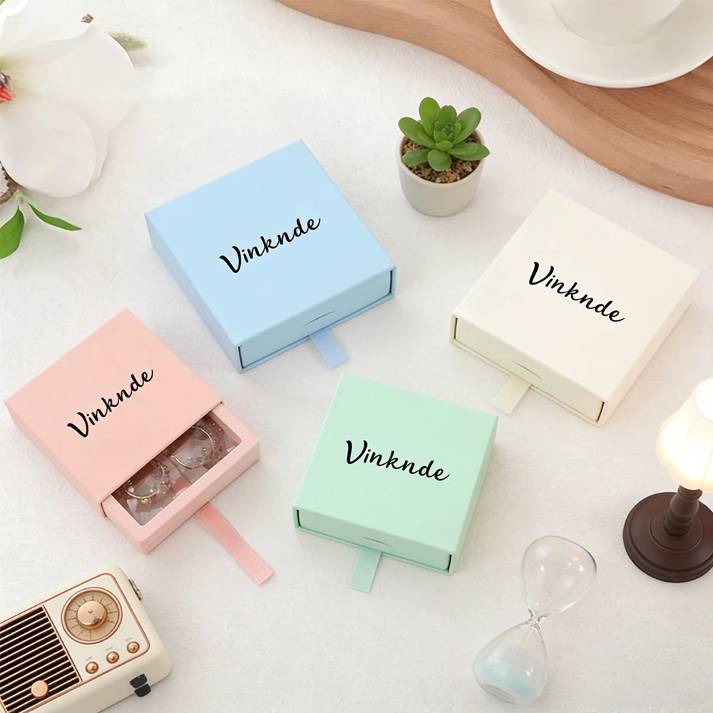 

Customized Logo Transparent Jewelry Box Storage Necklace Ring Luxury Paper Drawer Boxes Pe 3d Film Suspension Packaging Case