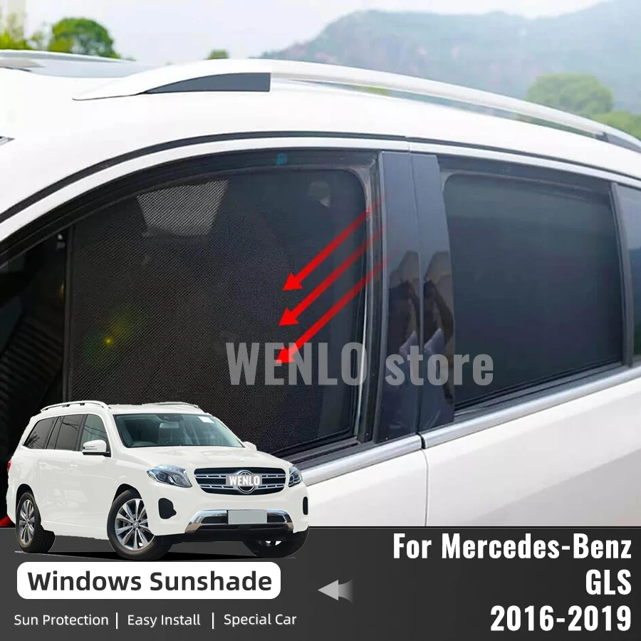 For Mercedes Benz GLS GL X166 2016-2019 AMG350 400 450 500 Car Sunshade Front Windshield Mesh Curtain Rear Side Window Sun Shade