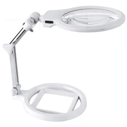 Foldable Desktop Lamp Illuminated Magnifier 5X 2.5X Scale Table Magnifying Glass with LED Light Metal Bracket Large Reading Lupa