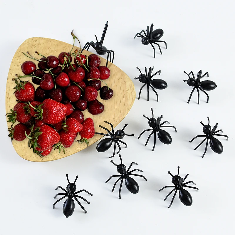 12pcs Ants Shape Food Fruit Picks Black Ant Forks Snack Cake Dessert Tableware Birthday Party Kitchen Dinner Fruit Picks Decor