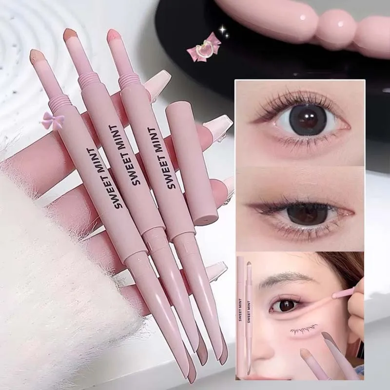 Lápiz de gusano de seda tumbado rosa mate, delineador de ojos de hoz de doble cabeza, gusano de seda tumbado, sombra de ojos con brillo Natural resistente al agua, maquillaje de contorno