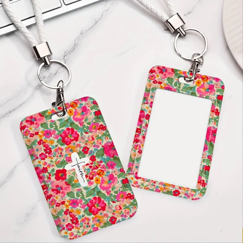 Faith Floral Cross ID Card Holder Plastic Badge Case Window Design For Doctor Nurse Student Staff Bank Card Gift