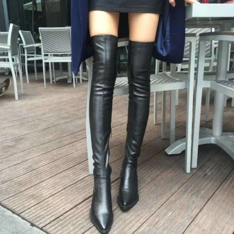 Black Thigh High Boots Women Shoes Sexy High Heels Side Zip Women\'s Over-the-knee Boots Pointed Toe Knee High Boots