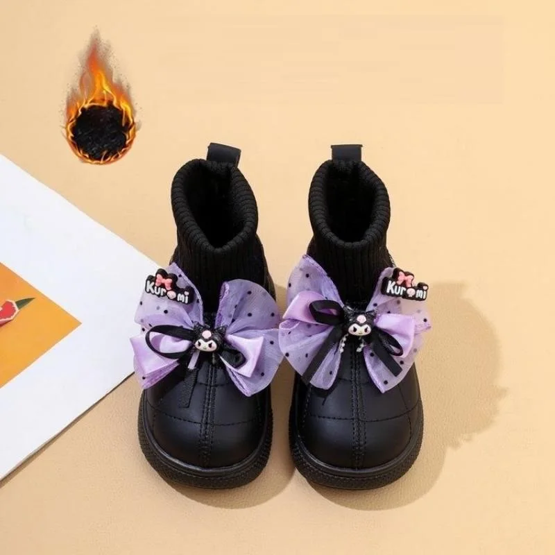 Sanrio Girl Boots Kuromi Winter New Velvet Keep Warm Short Boots Cartoon Fashion Child Cotton Shoes Kawaii Thicken Cotton Boots