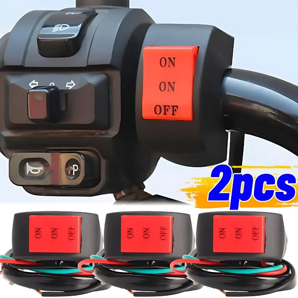 2/1pcs LED Headlight Switche Far Near Two Line Motorcycle Handlebar Switch Button Driving Light Switch Motorbike Switch Button