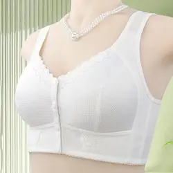 Women Back Support Bra Wireless Full Cup Lace Splicing Bra Comfortable Front Button Closure for Middle-aged Elderly Women Thin