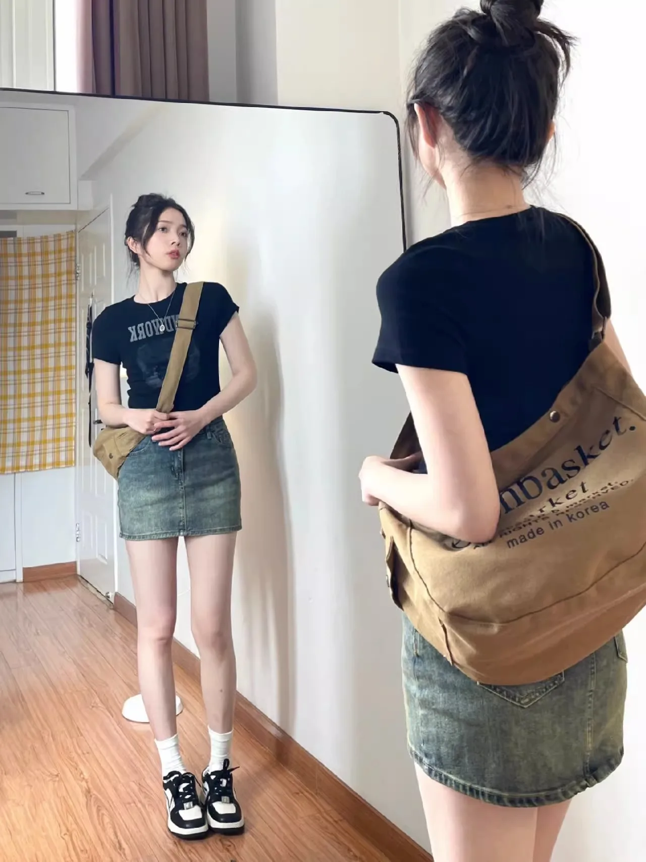 

Джинсовая юбка в гонконгском ретро-стиле, женская, летняя, новая, больших размеров, короткая, с высокой талией, облегающая, в корейском стиле, для повседневной носки, из искусственной кожи.