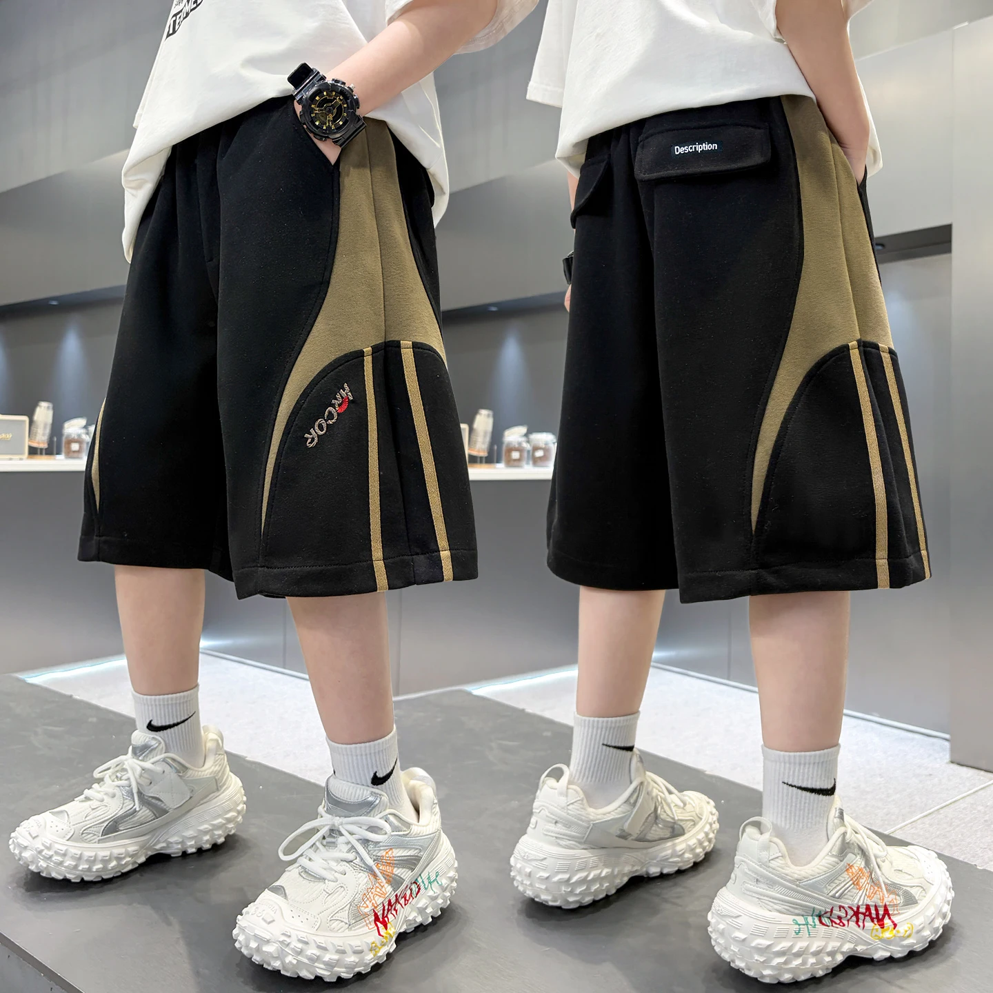 Summer New Boys Teen Children's Five-Point Pants Shorts Loose Comfortable Sweat Absorbent Sports Casual Thin Cotton Blend Shorts