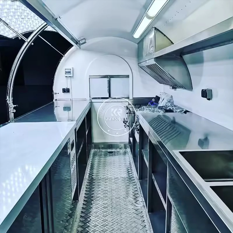 Food Truck  Stainless Steel Custom Mobile Coffee Shop Kitchen Fast Food Vending Cart US Standard Trailer