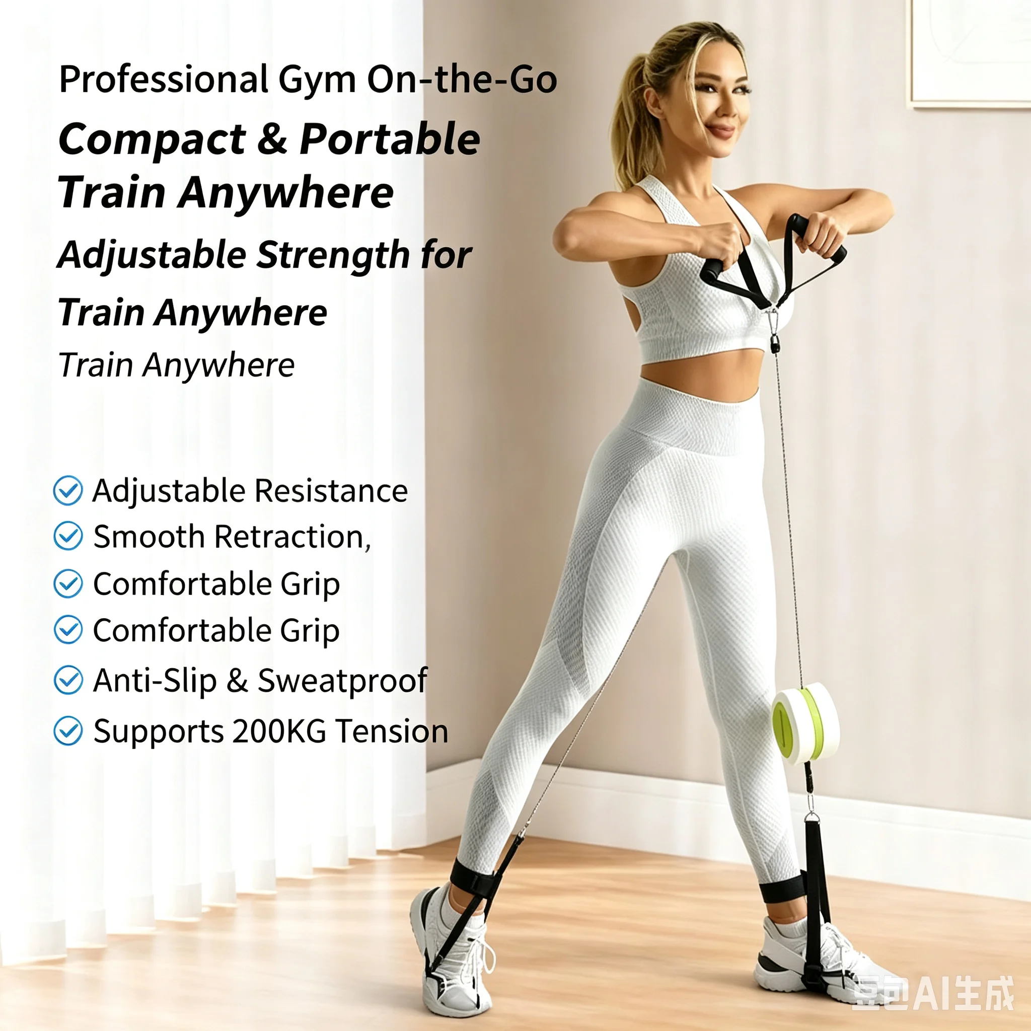 Adjustable Eco Friendly Resistance Pull Rope Non-Slip Portable Fitness Tension Band For Daily Home Workout Muscle Stretching