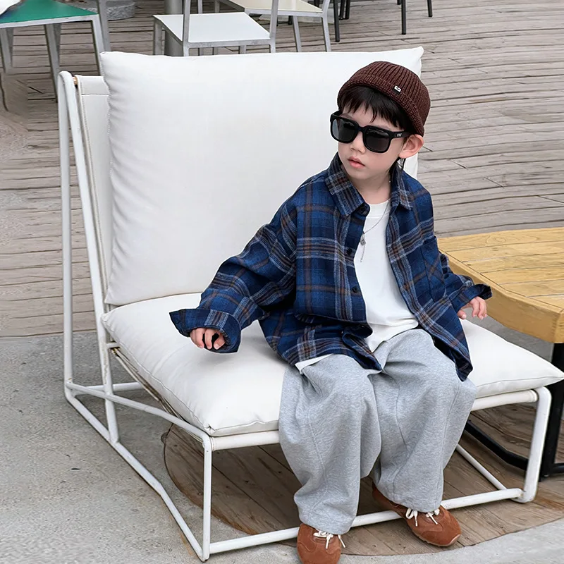 

Children's Long-sleeved Shirt Boys' Plaid Shirt Spring and Autumn 2025 New Little Boy Casual Foreign Spring Coat Casual