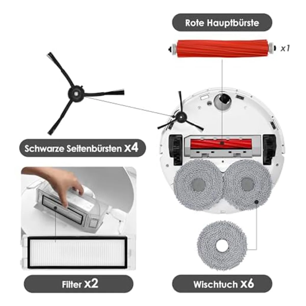 Robô Aspirador Acessório Conjunto para Roborock Q Revo, Sacos de Pó, Escova do Rolo Principal, Escovas Laterais, Filtros, Mop Toalhetes