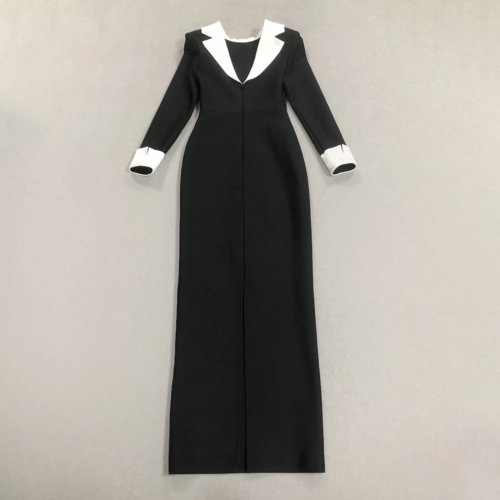2025 Autumn/Winter New Fashionable Black Collar White Collar Fake Two piece Casual Long sleeved Dress from Europe and America