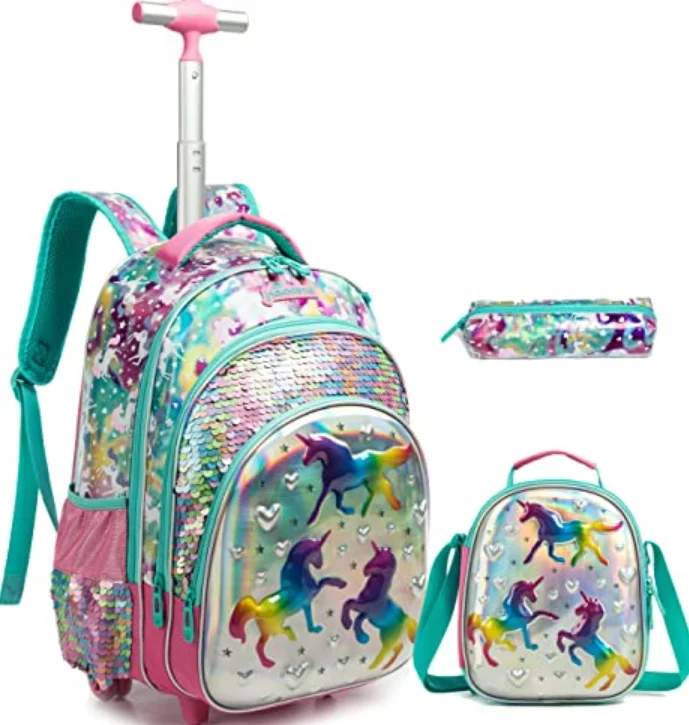 

3 pcs Rolling Backpack set for girls Kids school Trolley Bags with wheels school Wheeled backpack for girls School Trolley Bag