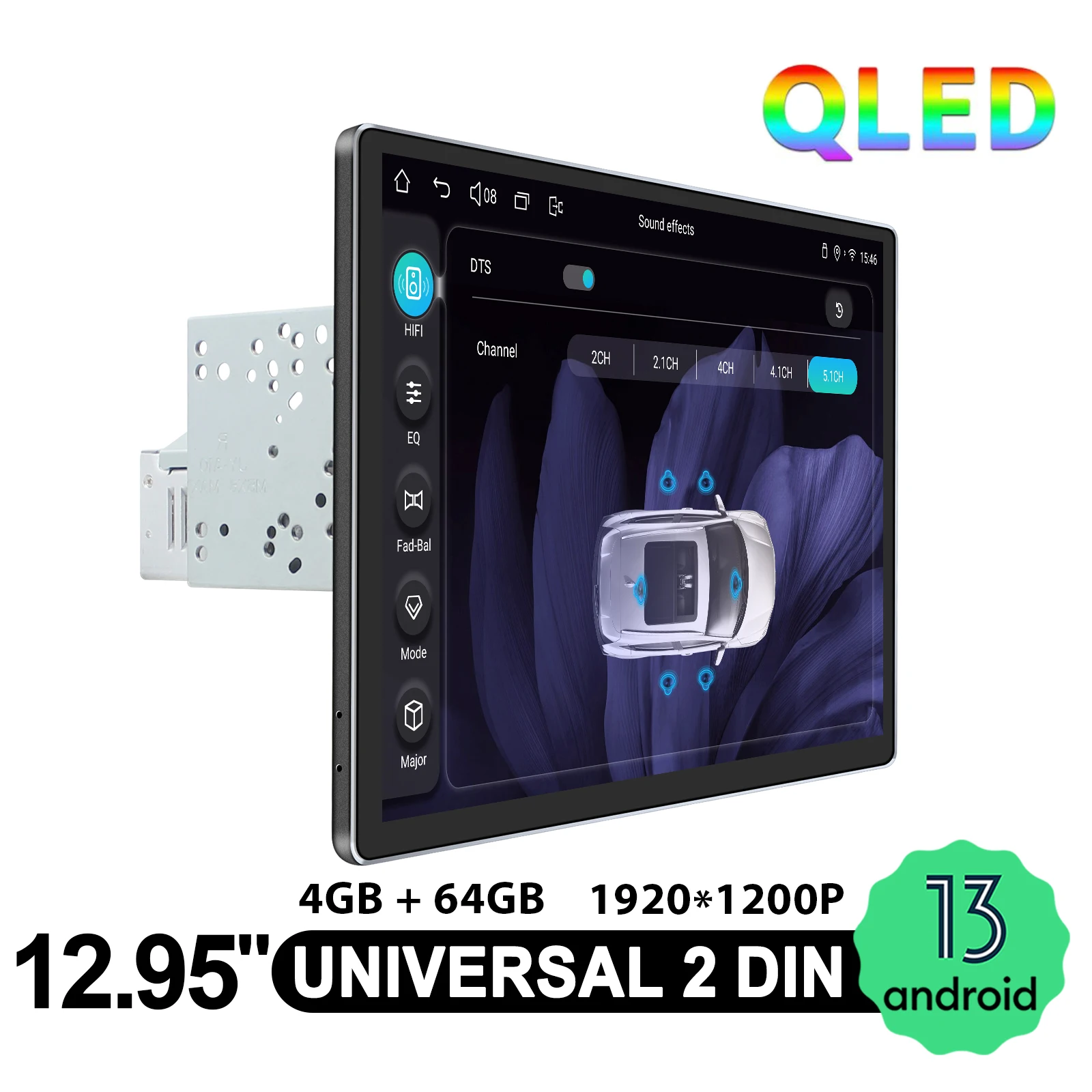 JOYING 2Din 12.95 بوصة QLED راديو السيارة ستيريو 1920x1200P وحدة رأس عالمية لاسلكية Carplay وأندرويد دعم تلقائي للتحكم في التوجيه #3