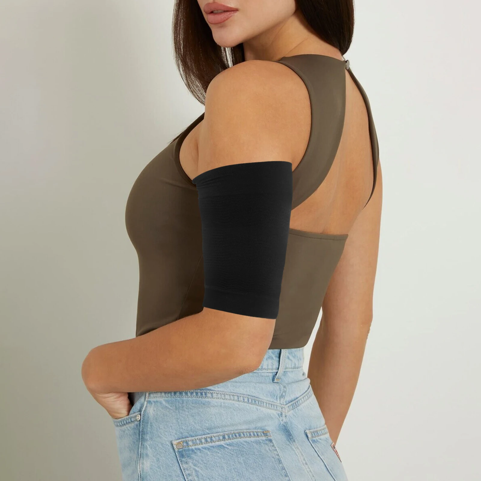 

1 Pair Black Compression Sleeves Slimming Shaper For Fitness Support Muscle Recovery Stretchy Upper Arm Protector Arm Slimming