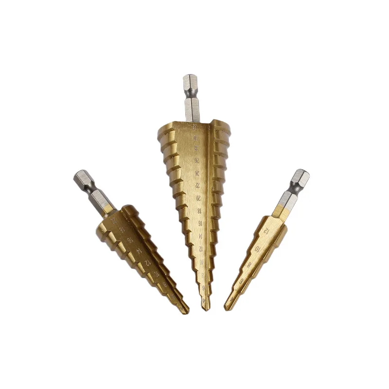 Hexagonal Straight Groove Pagoda Drill Step Drill Step Drill Reaming Hole Hole Tower Drill three-piece Set