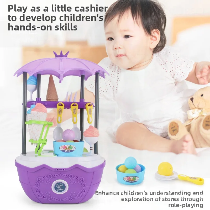 ชุดของเล่นรถขายไอศกรีมสำหรับเด็ก - รถเข็นครัว โต๊ะเครื่องแป้ง ของเล่นคุณหมอสำหรับเด็กผู้หญิง พร้อมขนมจำลอง สำหรับเล่นบทบาทสมมติที่บ้าน