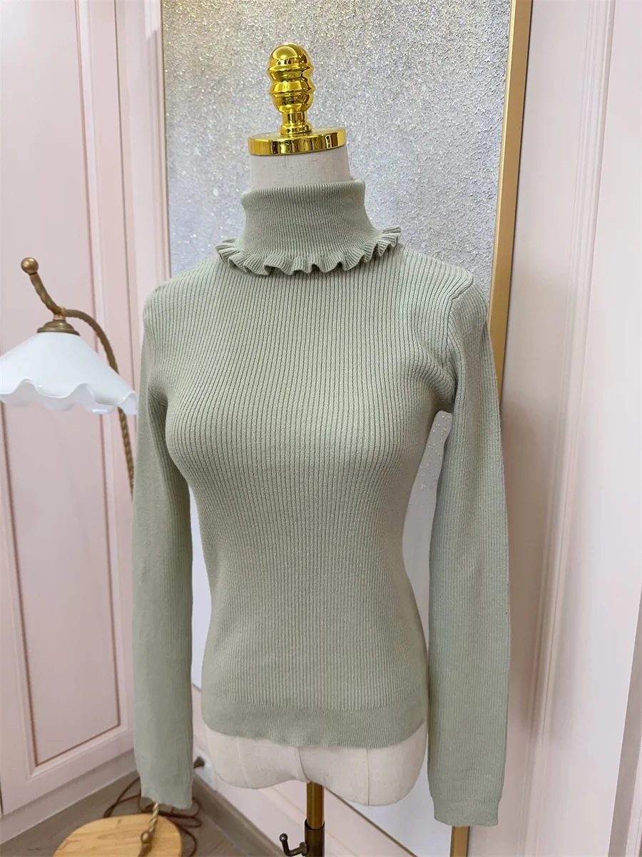 Winter All-Matching Sweater Lolita Slim Fit Inner Wear Soft Wooden Ear Turtleneck Sweet Japanese Bottoming Shirt Polo Collar Top