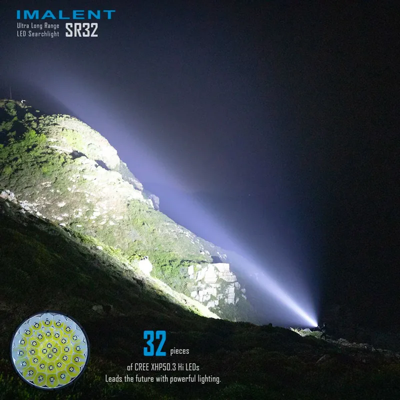 Imalent SR32 Ultra Bright Flashlight/Searching Light, 120,000 Lumens 2,080m Beam Distance, 32pcs XHP50.3 Hi LEDs, 8x21700