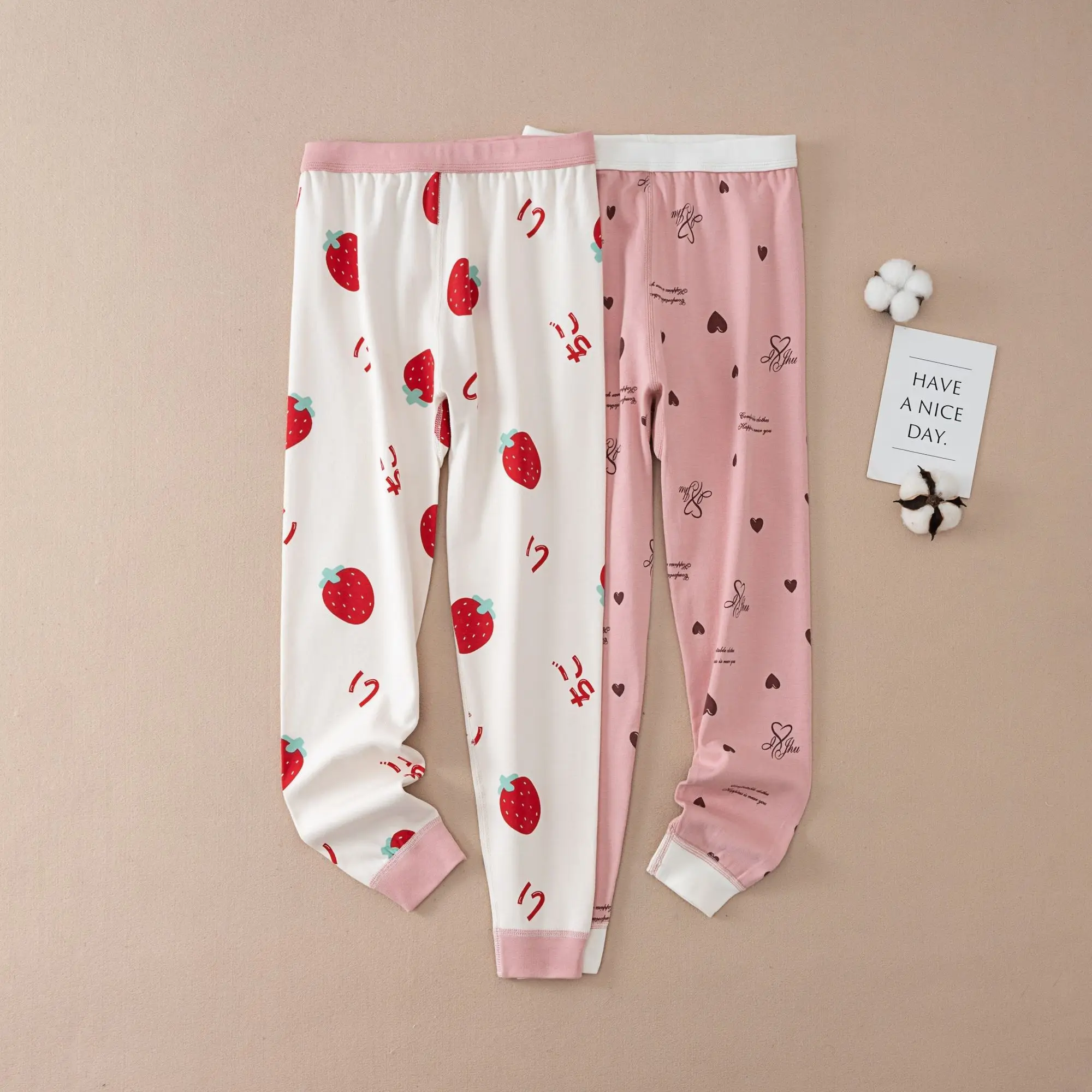 2pcs Children's Boys and Girls Spring Autumn and Winter Cotton Printed Striped Comfortable Thermal  Home Pants Leggings Trousers