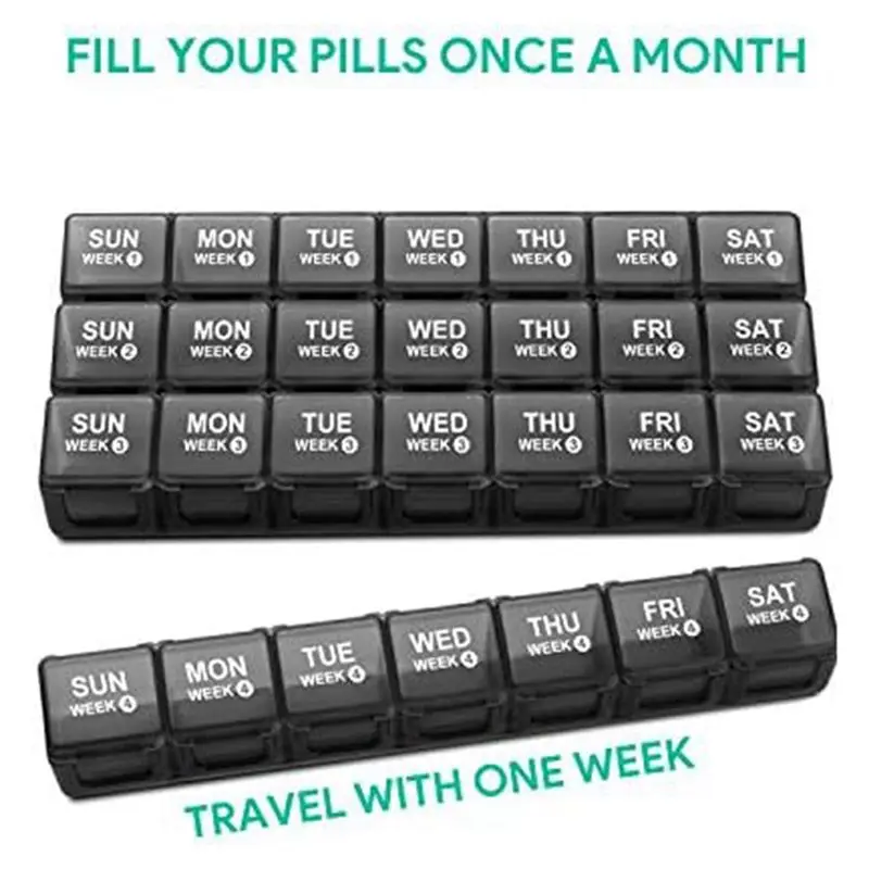 AA83 Monthly Pill Organizer 28 Day Pill Box Organizerd By Week, Large 4 Weeks 1 Month Pill Cases with Dust-Proof Container