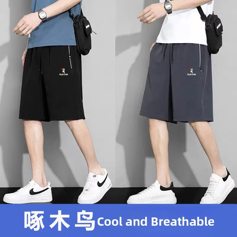 

Qui Dry Ice Silk Fitn Training orts Men's Summer Spor Five-Quarter Casual Running Pants Breathable Loose Fit Straigh...