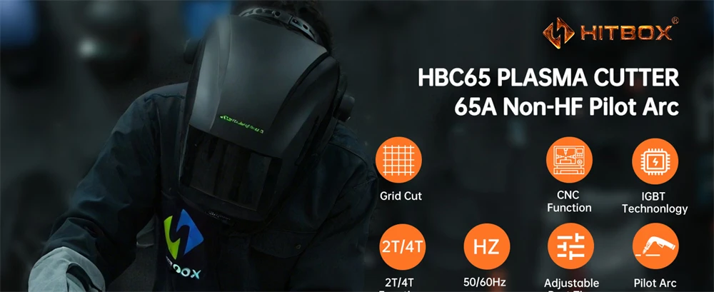HITBOX HBC65 Plasmaschneider 65A Nicht-HF Pilot Arc Plasmaschneidgerät mit CNC-Funktion, IGBT-Technologie, 2T/4T, 50/60Hz, einstellbare Schneidzeit, für 1-25mm Edelstahl und Kohlenstoffstahl – Detail 1