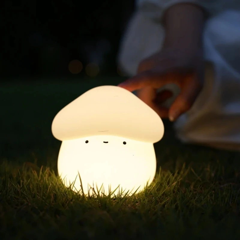 1pc Cute Mushroom Bedside Silicone Night Light,Rechargeable,Dimmable Light Up,Timing Function Touch Lamp Night Light