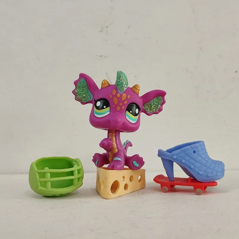 LPS Figure Purplish Red Dragon #2663 W/4pcs Accessories Littlest Pet Shop kid toy