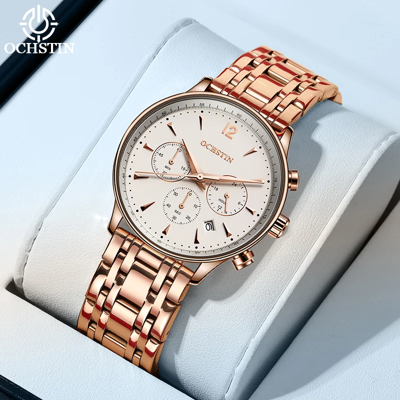 OCHSTIN Man Upscale Business Dress Quartz Watch Built Solid Alloy Frame Detachable Long-service Stainless Steel Strap Clock