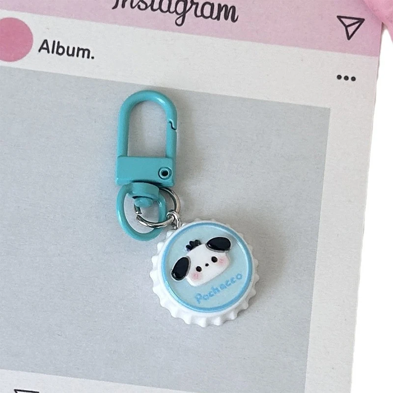 Kawaii Sanrio Kittty Kuromi Cinnamoroll My Melody Purin Pocha Creativity Bottlecap Keychains Backpack Pendant Kids Birthday Gift