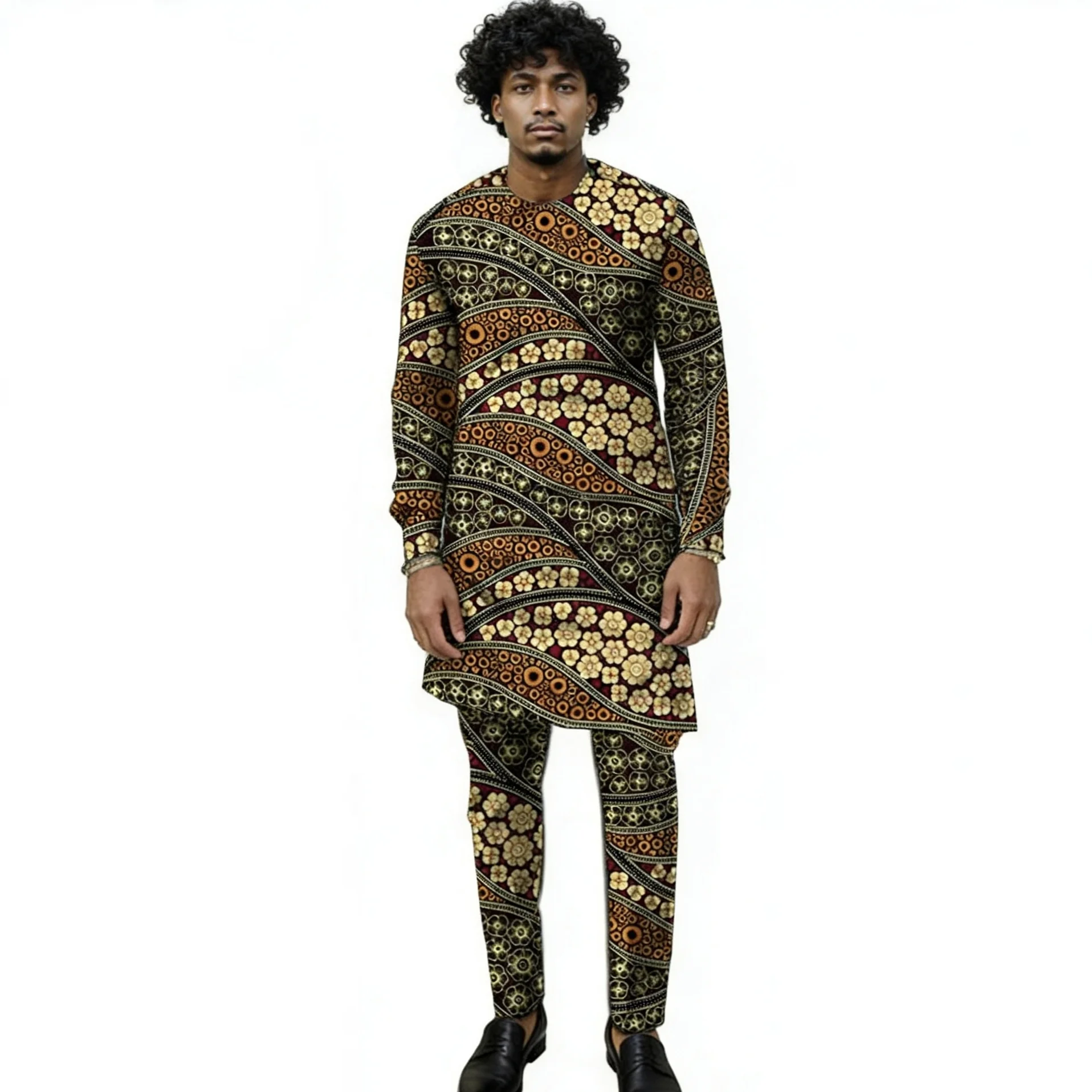 

African Couture Men's Print Set Shirt With Trouser Tailored Pant Sets Traditional Festival Dress Male Classic Wears