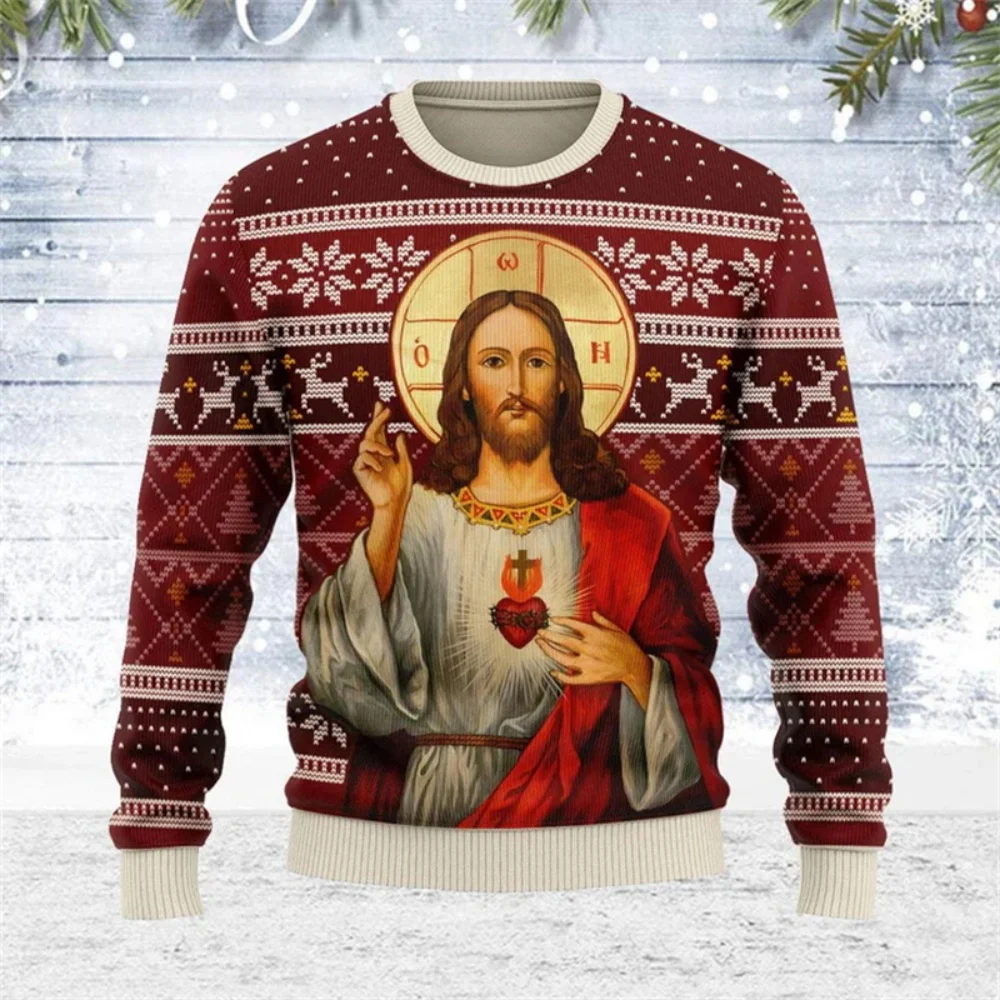 Sudadera navideña fea para hombre y mujer, suéter de Jesús, suéteres con estampado 3D de San, Tops, nueva ropa Unisex, sudaderas informales de uso diario