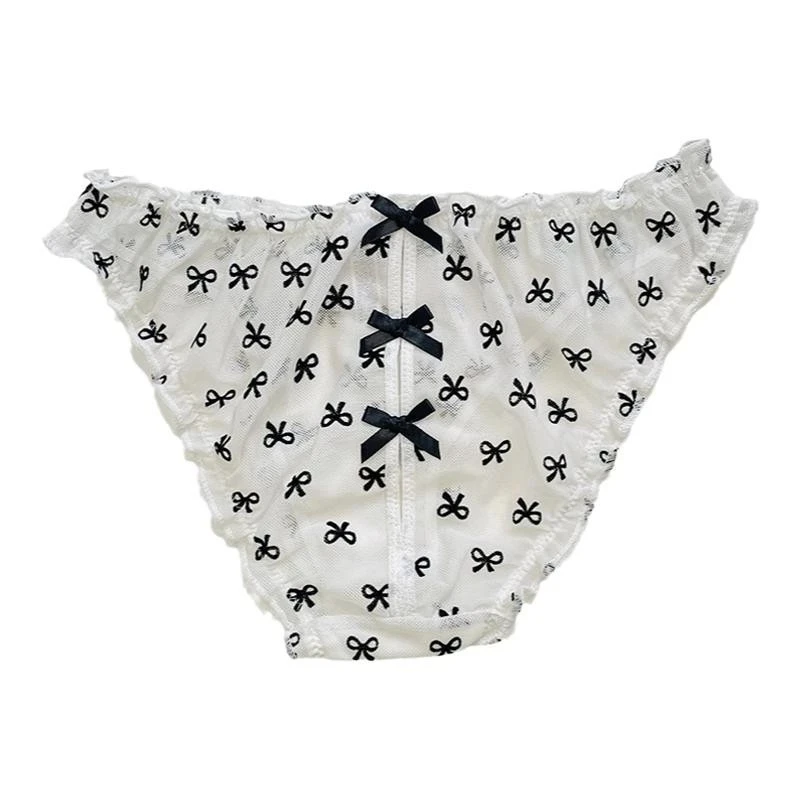 Sexy Women\'s T-Pants BOW LACE Transparent Pure Desire Printing Red American Romantic Top Girl Style G String Thong Underwear