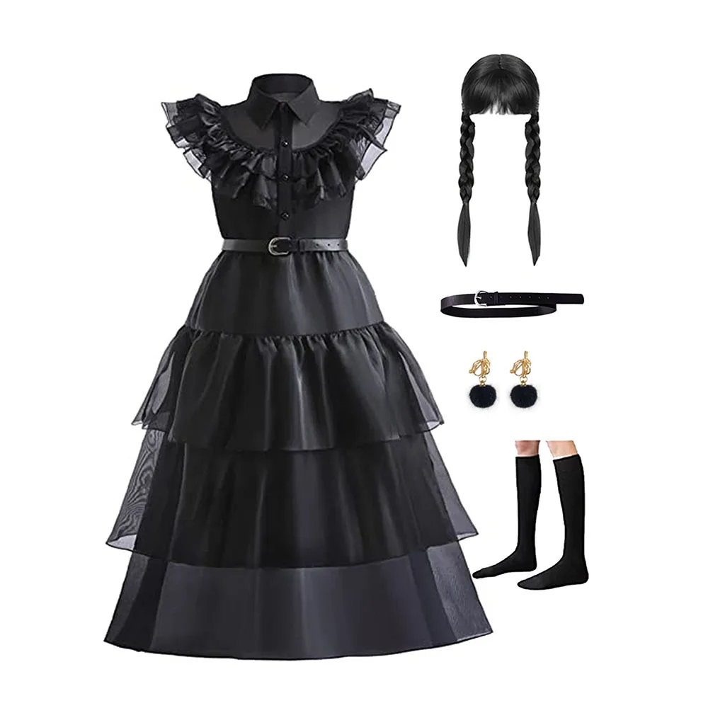 

Carnival Fantasy Wednesday Black Princess Costume With Accessories For Girls Holiday Cosplay Birthday Party Dresses 3-10Y