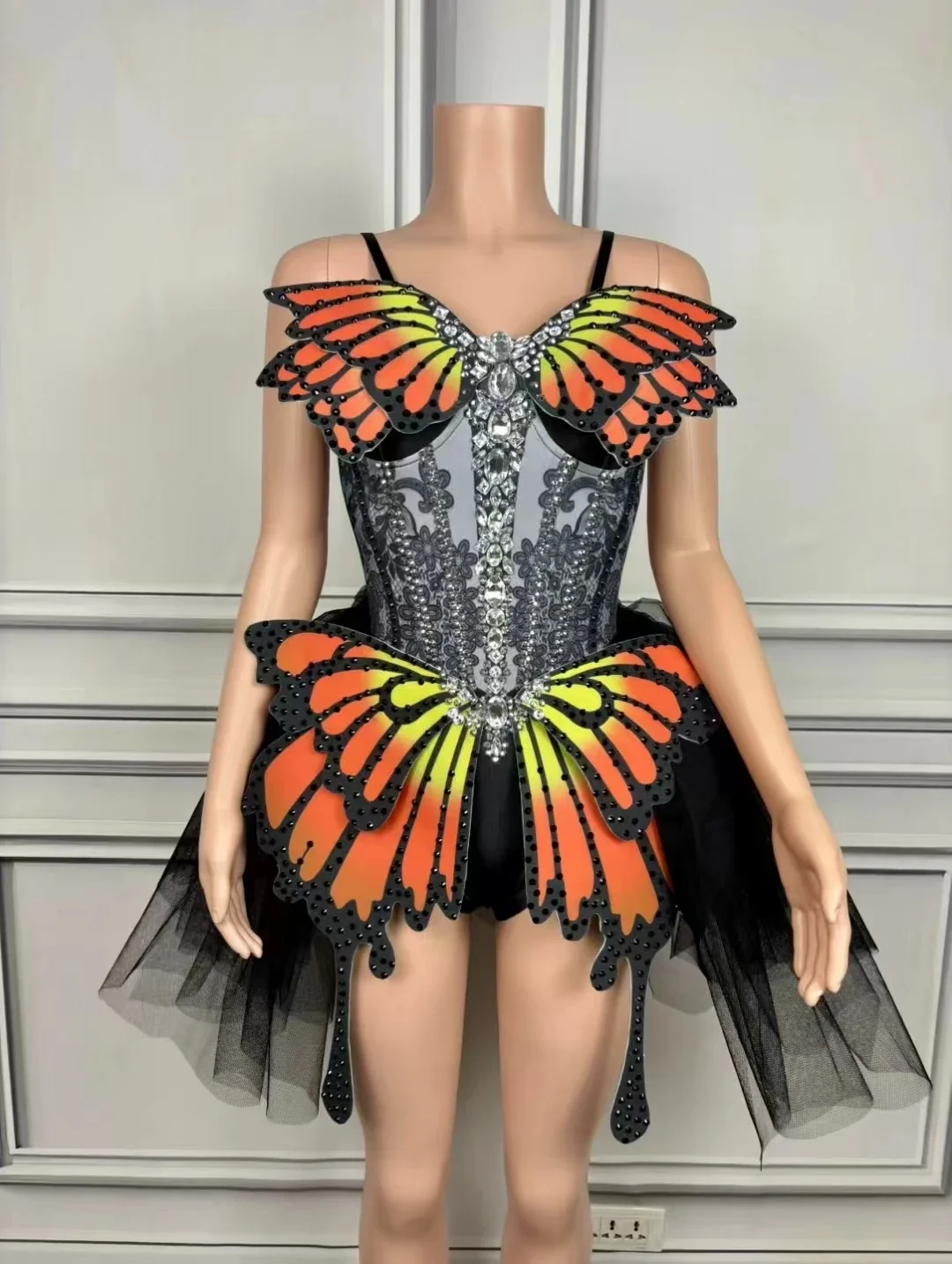 Bodysuit Animal Cosplay Multi Color Butterfly Wing  Costume Female Dance Team Stage Performance Short Dress Festival Clothing