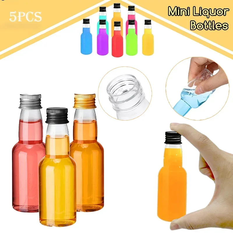 5pcs 30ml-150ml Plastic Mini Liquor Bottles Empty Portable Reusable Drink Containers for DIY Juice Wine Alcohol Birthday Wedding