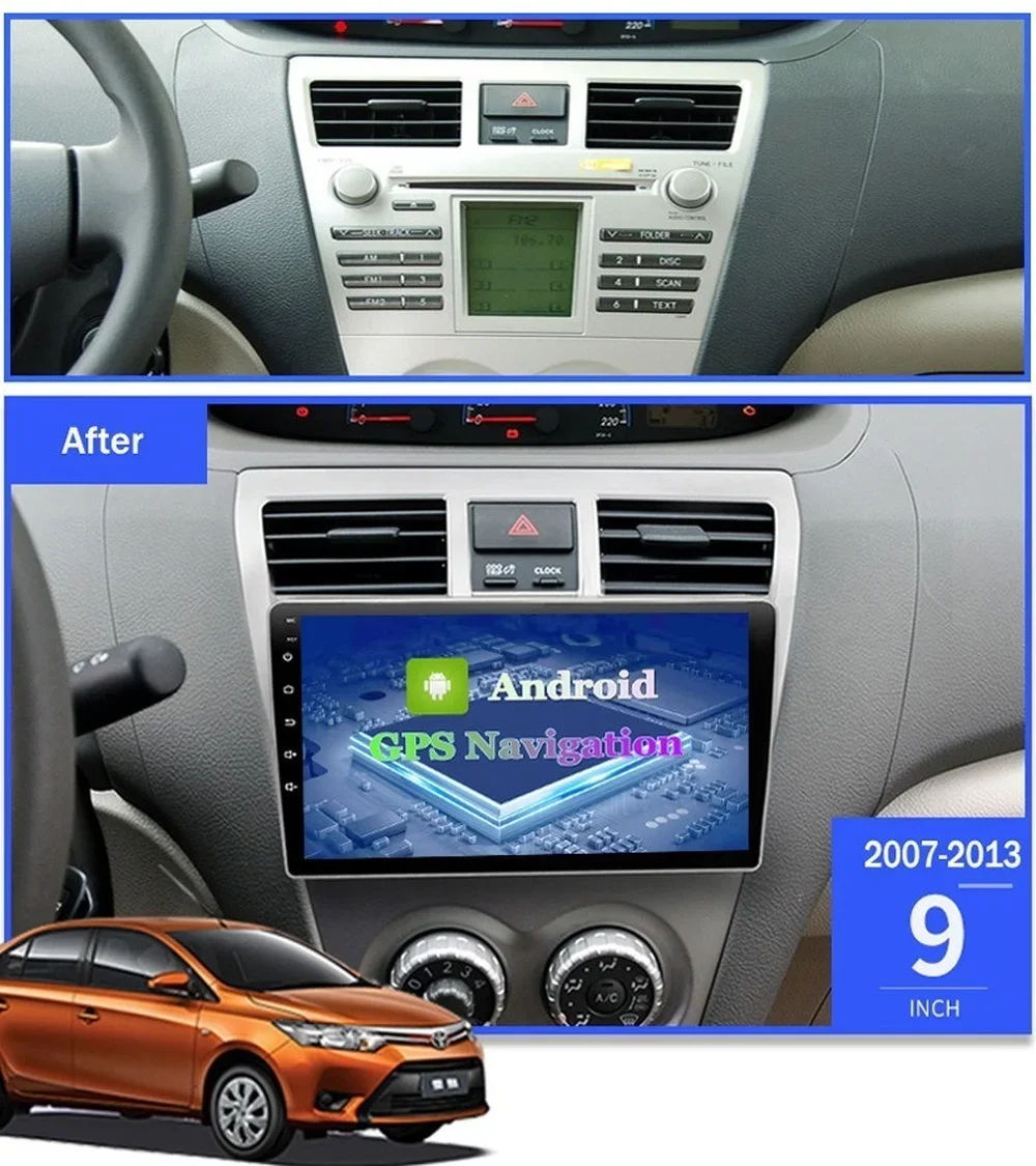 Android 11 Car GPS Navigation For TOYOTA VIOS 2007-2013 With Wifi 4G AHD DSP Mirror Link Backup Camera Support USB DVR