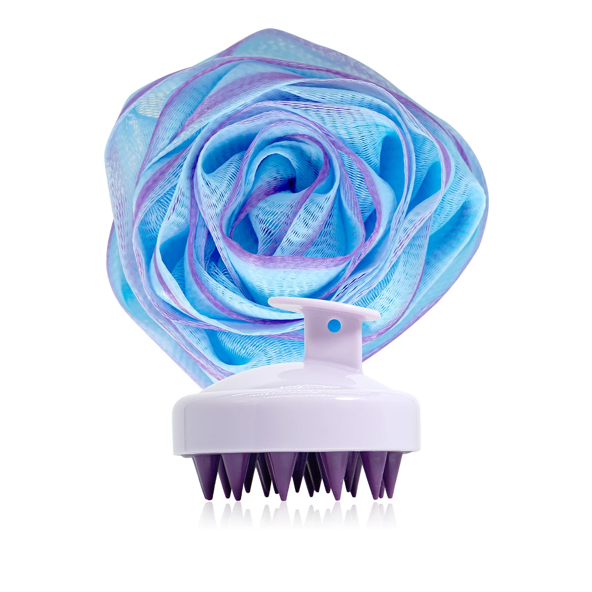 

Scalp Massager Brush with Soft Silicone Bristles and Rose Shaped Bath Sponge Set for Hair Care and Body Cleansing