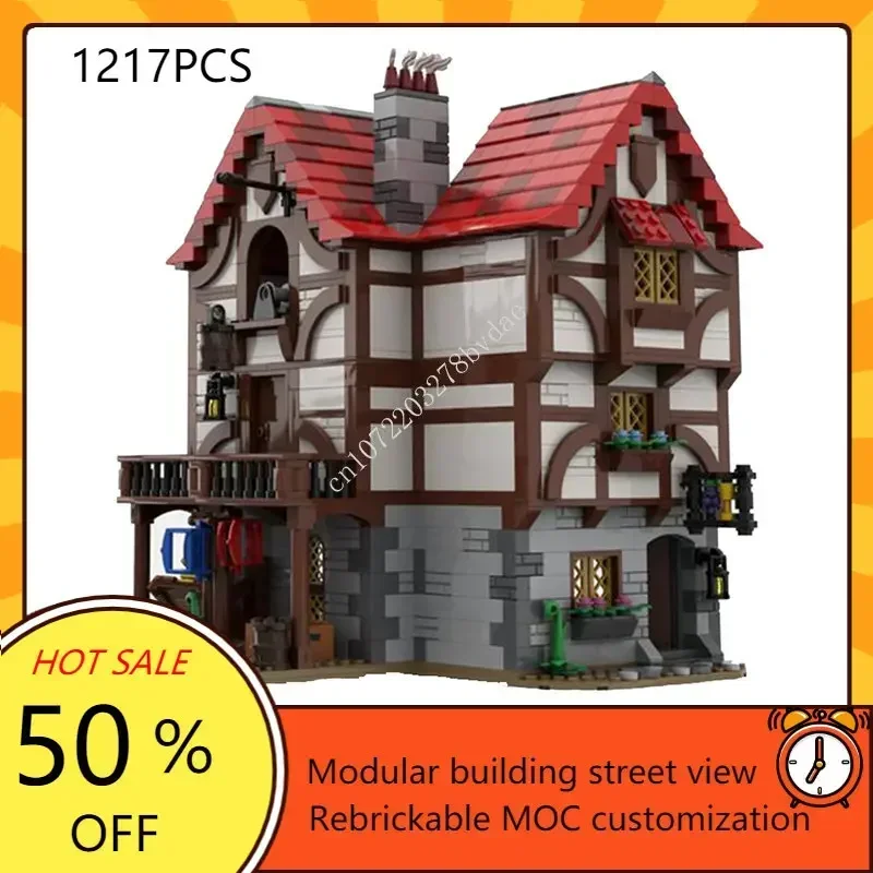 Mittelalter liche Gasse Inn Moc kreative mittelalter liche Architektur Schloss Modellbau steine Architektur Montage Modell Spielzeug Geschenk