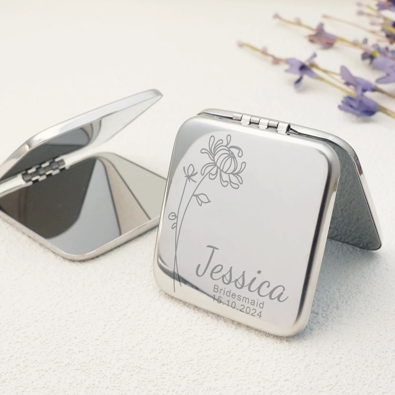 Personalized Wedding Makeup Mirror Customized Names Pocket Compact Mirror Travel Mirror Bridesmaid Gifts Wedding Party Favors