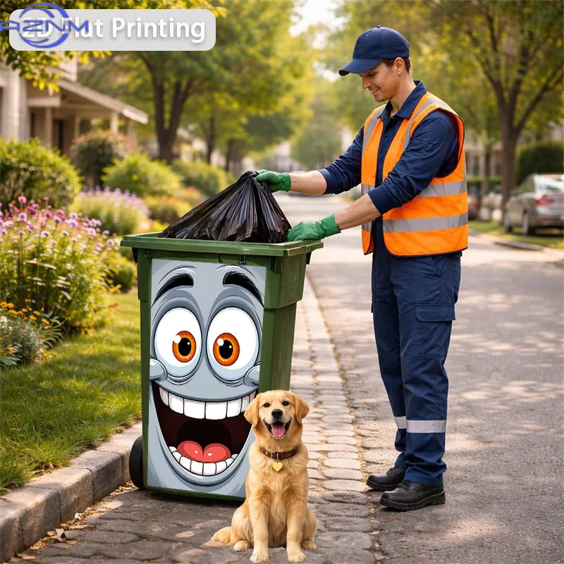 Trash Can Sticker Crazy Laughing Monster Face Themed Design, Self-Adhesive Wall Decal Decorative Wallpaper for Kitchen Trash C view 3