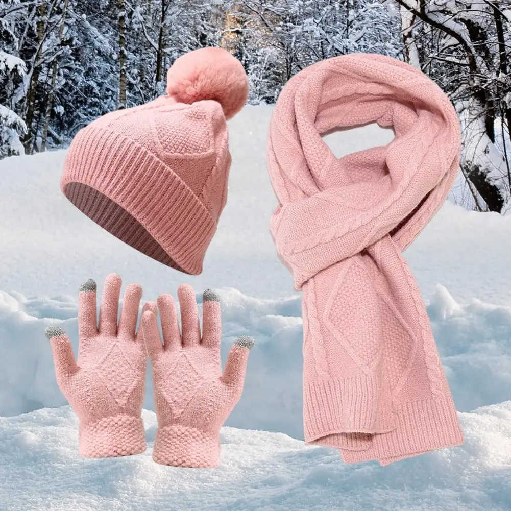 

Cozy Knit Hat Scarf Gloves Men's Winter Hat Scarf Gloves Set Thick Knitted Warm Elastic Ear Protection Windproof Outdoor Cycling