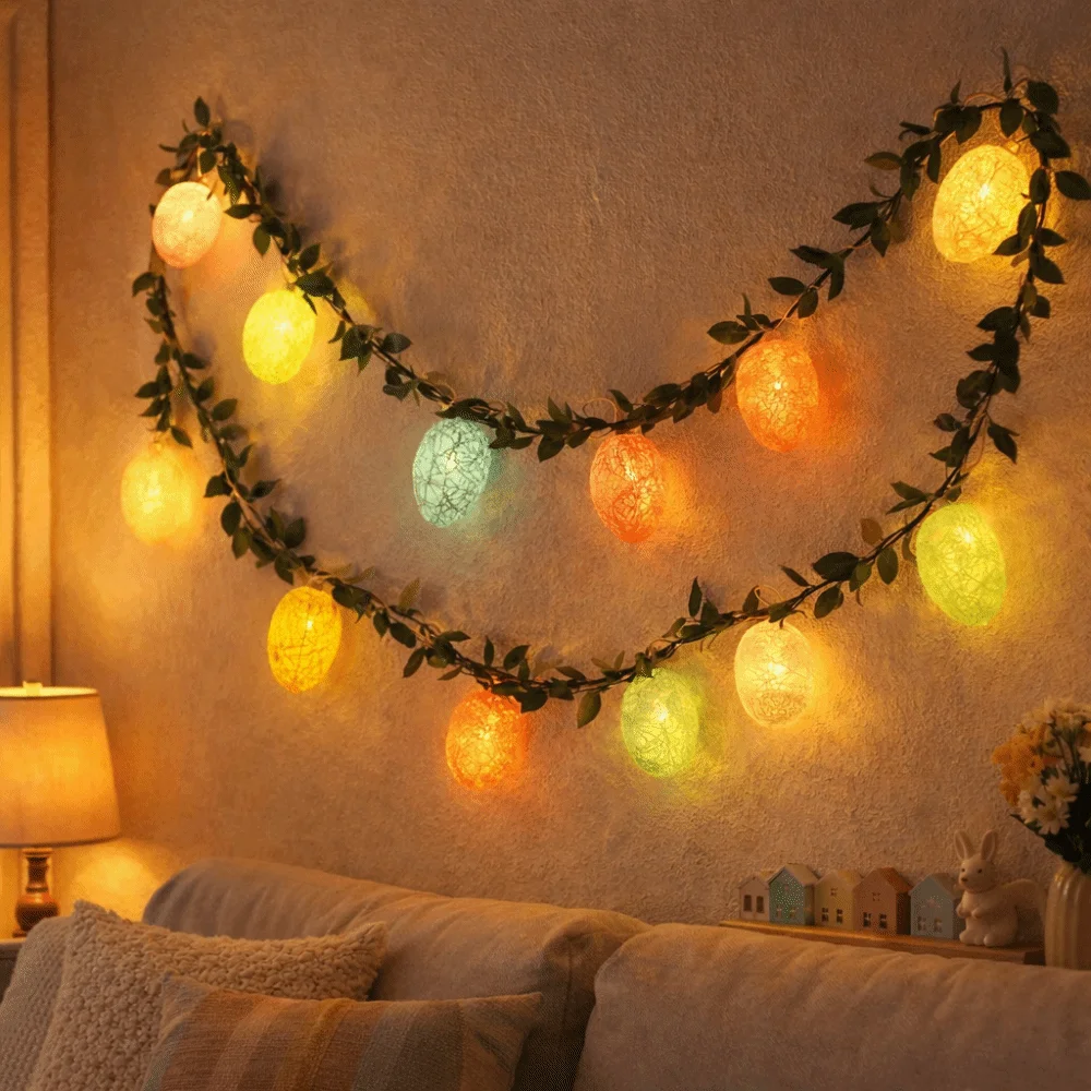 

Luminous Easter Egg Wreath 10 LED Lights Waterproof LED Light Garland Crack Easter Egg 2M Easter Twig Garland Kids Gift