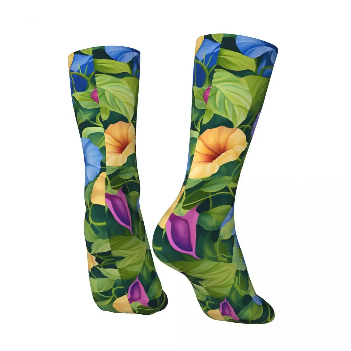 Vintage Morning Glories Pattern Men's compression Socks Unisex Harajuku Pattern Printed Novelty Crew Sock