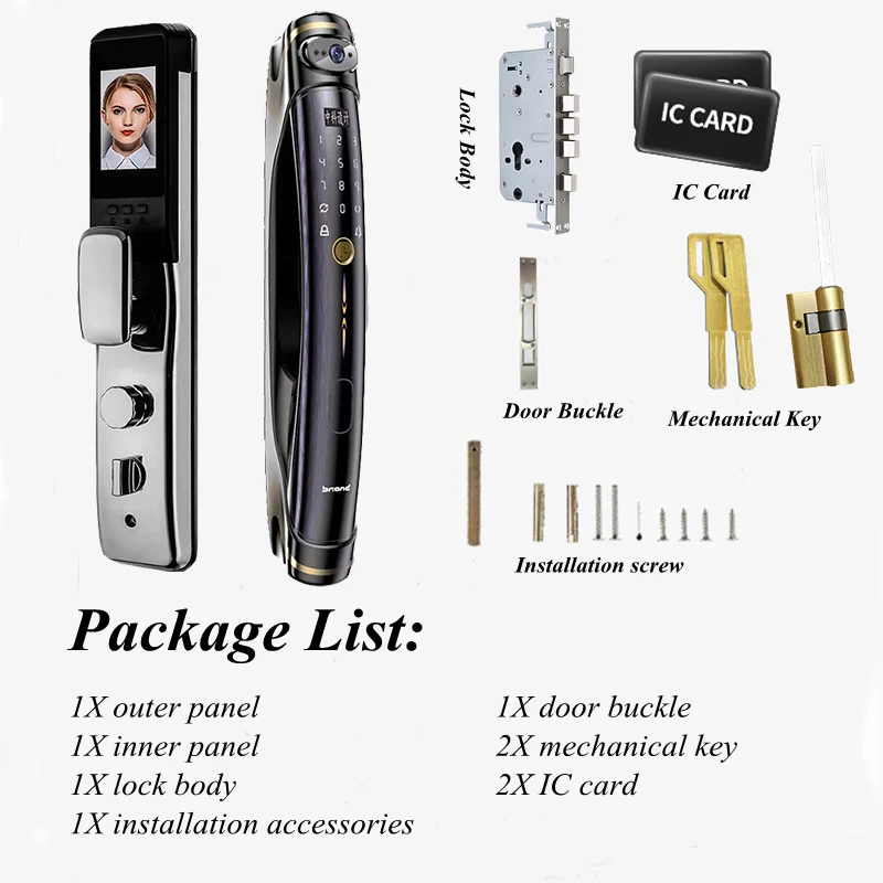 3D Face Recognition Fingerprint Cat Eye Electronic Door Lock Wifi APP Remote Control Home Anti-theft Security IC Card Door Lock