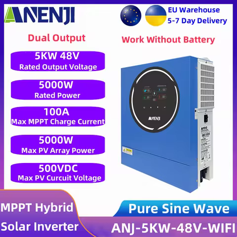 5kw Hybrid Solar Inverter 48v 220v Dual Output Off Grid Inversor Built-in 100A MPPT Solar Charge Controller With RGB Screen